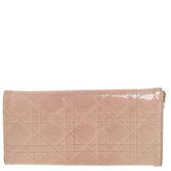 Pre Owned Dior Beige Patent Cannage Leather Miss Dior Wallet On Chain