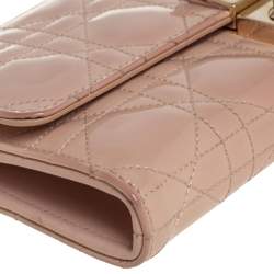 Pre Owned Dior Beige Patent Cannage Leather Miss Dior Wallet On Chain