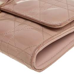 Pre Owned Dior Beige Patent Cannage Leather Miss Dior Wallet On Chain