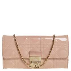 Pre Owned Dior Beige Patent Cannage Leather Miss Dior Wallet On Chain