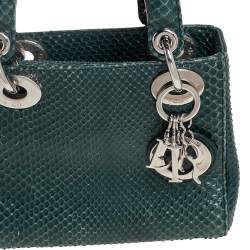Pre Owned Dior Green Python Mini Chain Lady Dior Tote
