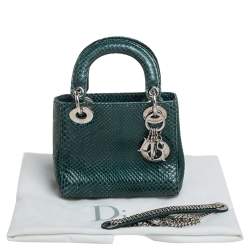 Pre Owned Dior Green Python Mini Chain Lady Dior Tote