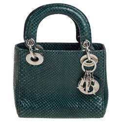 Pre Owned Dior Green Python Mini Chain Lady Dior Tote