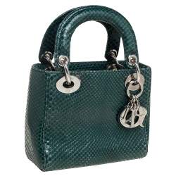 Pre Owned Dior Green Python Mini Chain Lady Dior Tote