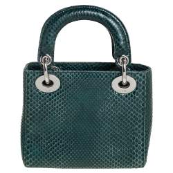Pre Owned Dior Green Python Mini Chain Lady Dior Tote