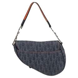 مملوكة مسبقًا حقيبة ديور سادل جلد وكانفاس مائل أزرق