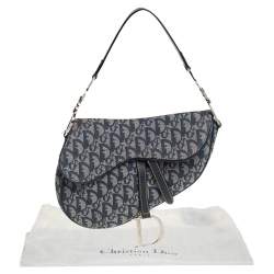 Pre Owned Dior Blue Oblique Canvas and Leather Saddle Bag