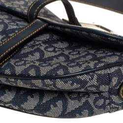 Pre Owned Dior Blue Oblique Canvas and Leather Saddle Bag