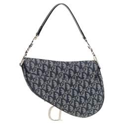 Pre Owned Dior Blue Oblique Canvas and Leather Saddle Bag