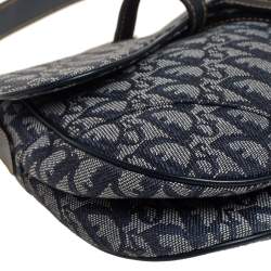 Pre Owned Dior Blue Oblique Canvas and Leather Saddle Bag