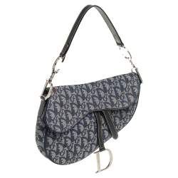 Pre Owned Dior Blue Oblique Canvas and Leather Saddle Bag