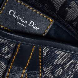 Pre Owned Dior Blue Oblique Canvas and Leather Saddle Bag