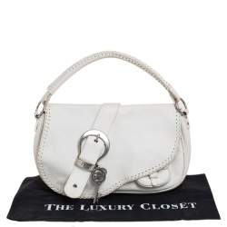 Pre Owned Dior White Leather Whipstitch Gaucho Hobo