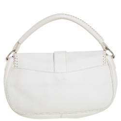 Pre Owned Dior White Leather Whipstitch Gaucho Hobo