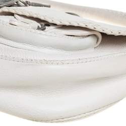 Pre Owned Dior White Leather Whipstitch Gaucho Hobo
