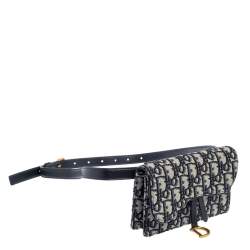 Pre Owned Dior Navy Blue/White Oblique Canvas and Leather Saddle Belt Bag