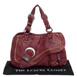 Pre Owned حقيبة كتف ديور سادل مزدوج جلد عنابية  