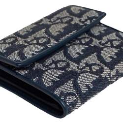 Pre Owned Dior Blue Oblique Canvas and Leather Flap Wallet