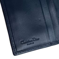 Pre Owned Dior Blue Oblique Canvas and Leather Flap Wallet