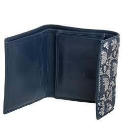 Pre Owned Dior Blue Oblique Canvas and Leather Flap Wallet