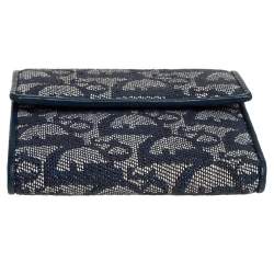 Pre Owned Dior Blue Oblique Canvas and Leather Flap Wallet