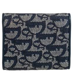 Pre Owned Dior Blue Oblique Canvas and Leather Flap Wallet