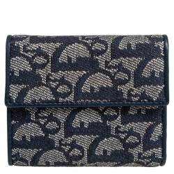 Pre Owned Dior Blue Oblique Canvas and Leather Flap Wallet