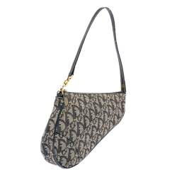 Pre Owned حقيبة سادل ديور جلد وكانفاس أوبليك أزرق/ رصاصي  