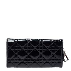 Pre Owned محفظة بسلسلة ديور ليدي ديور جلد لامعة كاناج سوداء