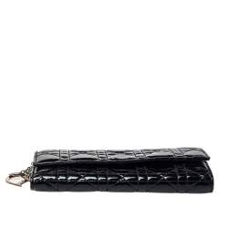 Pre Owned محفظة بسلسلة ديور ليدي ديور جلد لامعة كاناج سوداء