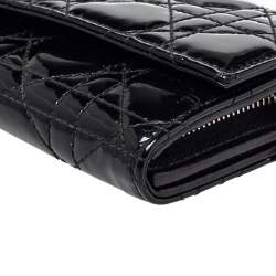 Pre Owned محفظة بسلسلة ديور ليدي ديور جلد لامعة كاناج سوداء