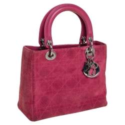 مملوكة مسبقًا Dior Pink Cannage Suede And Leather Medium Lady Dior Tote