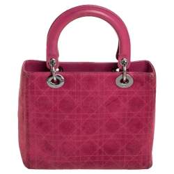 مملوكة مسبقًا Dior Pink Cannage Suede And Leather Medium Lady Dior Tote
