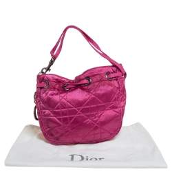 Pre Owned Dior Pink Cannage Quilted Nylon Drawstring Bucket Bag