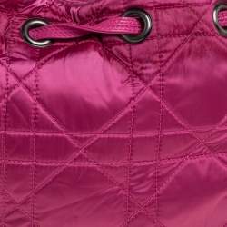 Pre Owned Dior Pink Cannage Quilted Nylon Drawstring Bucket Bag