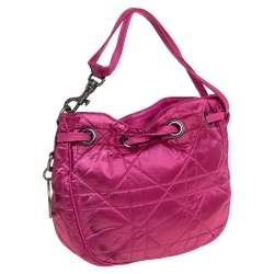Pre Owned Dior Pink Cannage Quilted Nylon Drawstring Bucket Bag