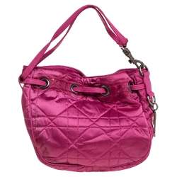 Pre Owned Dior Pink Cannage Quilted Nylon Drawstring Bucket Bag