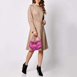 Pre Owned Dior Pink Cannage Quilted Nylon Drawstring Bucket Bag