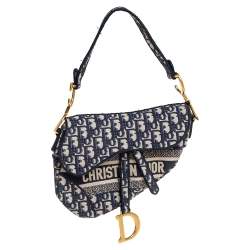 Pre Owned Dior Blue Diorissimo Canvas Saddle Shoulder Bag