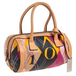Pre Owned Dior Multicolor Canvas and Leather Argyle Boston Bag