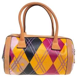 Pre Owned Dior Multicolor Canvas and Leather Argyle Boston Bag
