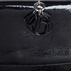Pre Owned Dior Black Crinkled Patent Leather Be Dior Flap Top Handle Bag
