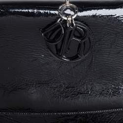 Dior Black Crinkled Patent Leather Be Dior Flap Top Handle Bag