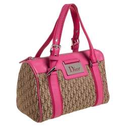 Pre Owned Dior Pink/Beige Diorissimo Canvas Small Boston Bag