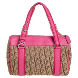 Pre Owned Dior Pink/Beige Diorissimo Canvas Small Boston Bag