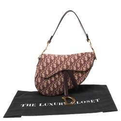 Pre Owned Dior Burgundy/Beige Oblique Canvas Saddle Bag