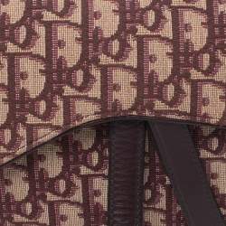 Pre Owned Dior Burgundy/Beige Oblique Canvas Saddle Bag