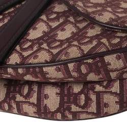 Pre Owned Dior Burgundy/Beige Oblique Canvas Saddle Bag