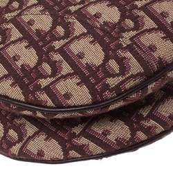 Pre Owned Dior Burgundy/Beige Oblique Canvas Saddle Bag