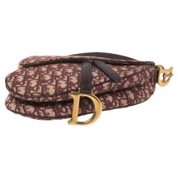 Pre Owned Dior Burgundy/Beige Oblique Canvas Saddle Bag